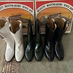 Justin White Leather Cowboy Boots